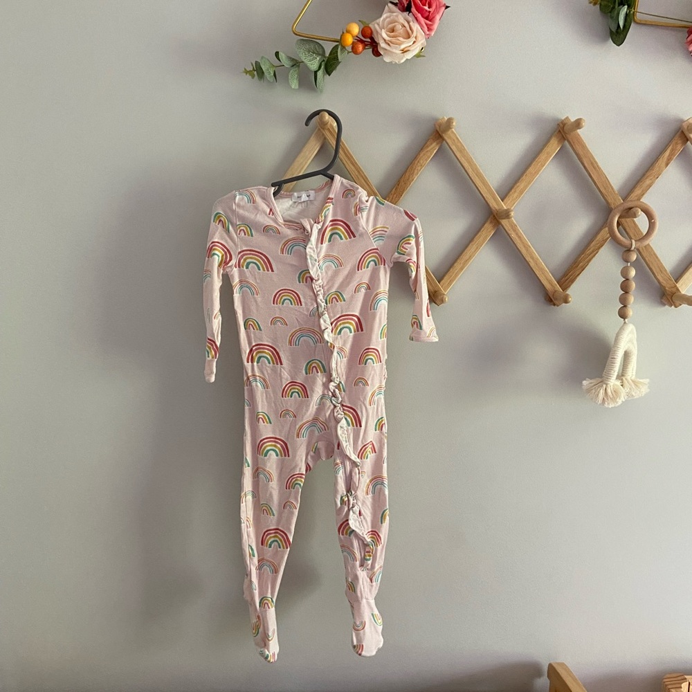 Angel Dear Ruffle Zipper Footie Pink Rainbows